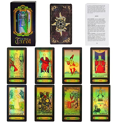 Smoostart 78 Tarot Cards with Guidebook, Holographic Tarot Cards Deck Future Telling Game with Colorful Box for Beginners and Professional Player