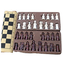 Load image into Gallery viewer, LANGWEI Chess Set for Kids/Adults, Chinese Retro Portable Travel Chess Sets Board Game with Leather Chessboard, Handmade 3D Resin Chess Pieces
