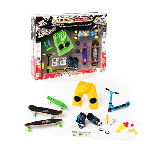 Grip and Tricks - 5Rider Finger Toy Box with 3 Finger Skates 1 Pair of Finger Roller Skates 1 Finger Scooter 14 Extra Mini Fingerboards Wheels and Accessories - 23 Pieces for 6+ Kids