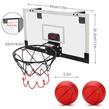 Load image into Gallery viewer, PELLOR Mini Basketball Hoop Set with Electronic Score Record and Sounds, Indoor Basketball Hoop Suit Over The Door with 2 Balls, Hand Pump Basketball Backboard Toy Gifts for Kids Boys Teens and Adults
