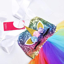 Load image into Gallery viewer, JerrisApparel Girls Unicorn Costume Dress Birthday Party Tutu Outfit with Headband (L (5-6 Years), Sequin Rainbow)
