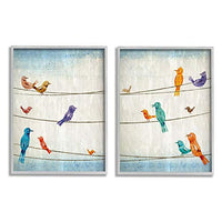 Stupell Industries Song Birds on The Line Musical Scale Detail, Designed by Kim Allen Wall Art, 2pc, Each 16 x 20, Grey Framed