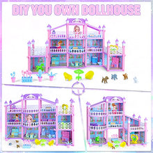 Load image into Gallery viewer, Dollhouse Dream House Building Toys, Large Doll House with 2 Dolls and Furniture Accessories 11Rooms, DIY Dreamhouse Pretend Play Playset, Best Learning Roleplay STEM Gift for Toddlers Girls Ages 3+
