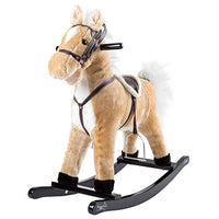 Rocking Horse Plush Animal on Wooden Rockers with Sounds, Stirrups, Saddle & Reins, Ride on Toy, Toddlers to 4 Years Old by Happy Trails - Brown