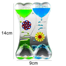 Load image into Gallery viewer, collectvoice Exquisite Double Heart Liquid Motion Bubbler Drip Oil Hourglass Timer Clock for Kids Relaxation Toy Desk Decor Blue Green
