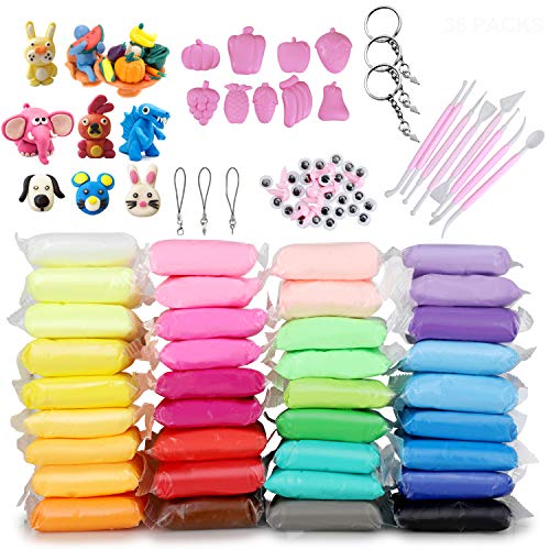 ideallife Modeling Clay Air Dry DIY Ultra Light Molding Clay, 36 Colors Soft Magic Plasticine Craft Toy with Tools, Best Kids Gift for Birthday Holiday