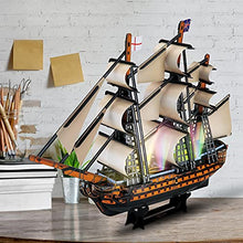 Load image into Gallery viewer, HUOQB LED The HMS Victory Ship 3D Puzzles Vintage Modern Style Sailing Ship Model Kits,DIY Assemble Toy,Model Kit Desk Decor Sailboat Vesselfor Adults and Kids 163 Pieces (HMS Victory Ship)
