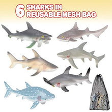 Load image into Gallery viewer, ArtCreativity Shark Figures in Mesh Bag - Pack of 6 Sea Creature Figurines in Assorted Designs, Bath Water Toys for Kids, Shark Party Favors for Toddlers, Boys, and Girls, Ocean Life Party Decor
