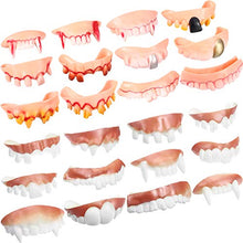 Load image into Gallery viewer, Fake Teeth Vampire Teeth Gnarly Teeth Gag Teeth Ugly Teeth Joke Teeth Denture Funny Teeth for Halloween Costume Party Favors Fools, 24 Pieces (Blood Style, Classic Style)
