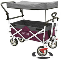 Creative Outddor Distributor Push Pull Folding Wagon for Kids, Beach, Foldable Canopy with Sun/Rain Shade (Magenta)