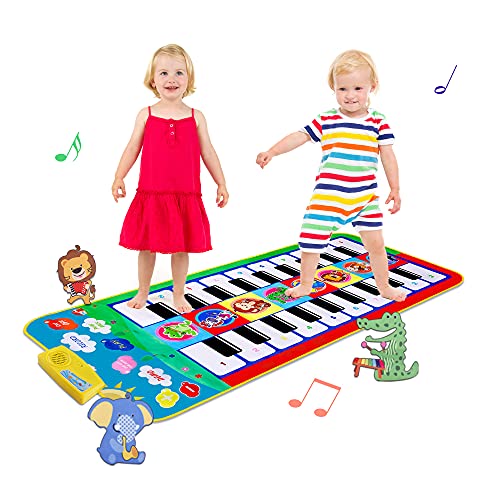 M SANMERSEN Piano Mat, Floor Piano Musical Toys with 20 Keys & 8 Musical Instruments Sounds Double Keyboard Music Dance Mat Early Educational Toys Xmas Gifts for Boys Girls Toddlers Kids Ages 1-6