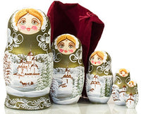 Russian Nesting Doll - Winter`s Tale - Hand Painted in Russia - Wooden Decoration Gift Doll - Traditional Matryoshka Babushka - 6.75``- Silver Night