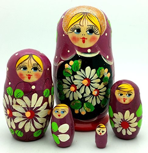 Purple Nesting Doll Matryoshka Hand Painted Traditional Stacking Doll Set with Flowers of 5 / Traditional 4 inch Tall