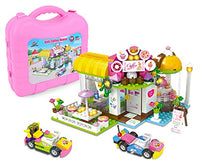 Friends Building Blocks Set Caf House Building Kit Baking Toy for Girls, Featuring 2 Cars and Portable Box, STEM Learning and Roleplay, Christmas, Holiday or Birthday Gift Playset for Kids Girls 6-12
