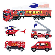 Load image into Gallery viewer, JOYIN 10 in 1 Die-cast Fire Truck Engine Vehicle Mini Rescue Emergency Fire Truck Toy Set in Carrier Truck
