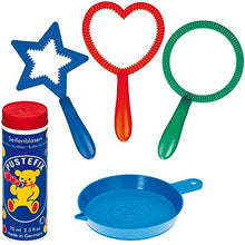 Load image into Gallery viewer, PUSTEFIX Mini Mix Bubble Blowing 3 Wands Toy for Kids Set includes Circle Ring, Heart Ring, Star Ring, Bubble Liquid Tray, and Large 2.35 oz Bubbles Tube,Multicolor
