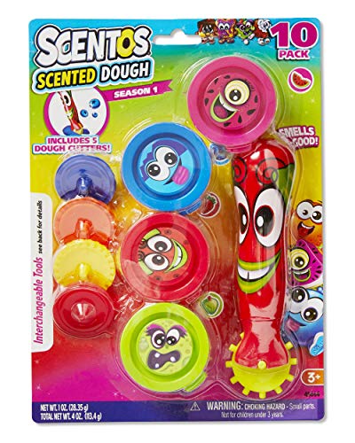 Scentos Scented Dough Kit - 10-Piece Fruit-Scented Dough & Cutter Tools Set for Kids - Fun at School or Home