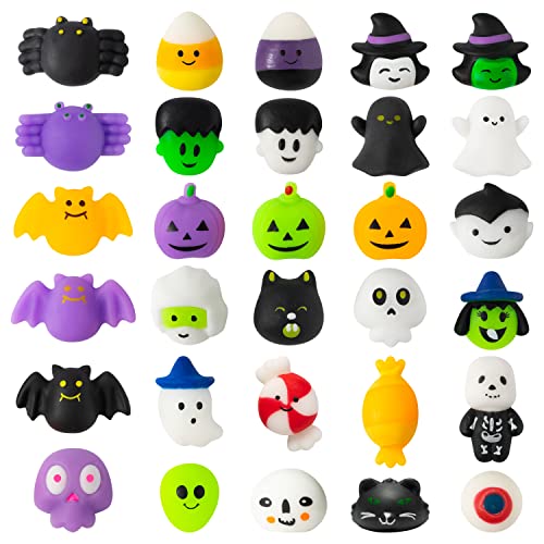 MALLMALL6 30Pcs Halloween Mochi Squeeze Toys for Kids Party Favors Kawaii Animals Cat Squeeze for Happy Halloween Decorations Birthday Gifts Pumpkin Ghost Spider Halloween Toys for Girls Boys