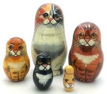 Load image into Gallery viewer, Black Cat nesting dolls Russian Hand Carved Hand Painted 5 piece matryoshka Set by BuyRussianGifts
