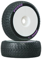Duratrax Posse 1:8 Scale RC Buggy Tires with Foam Inserts, C3 Super Soft Compound, Mounted on White Wheels (Set of 2)