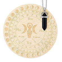 Load image into Gallery viewer, Moon Phase Pendulum Board Wooden Carved Board with Crystal Dowsing Pendulum Necklace Witchcraft Wiccan Altar Supplies Kit Dowsing Divination Metaphysical Message Board, 4 Inches
