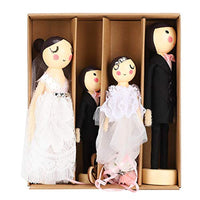 Pssopp 4Pcs Wedding Doll Set, Mini Wood Wedding Dolls Set with Trailing Wedding Dress Art Craft Desktop Decoration Ornament