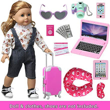 Load image into Gallery viewer, Spofew Suitable for Girls&#39; 18 inch Doll Travel Supplies Including Suitcase air Ticket Camera Mobile Phone iPad and Other 16 Pieces of Package(Complimentary U-Shaped Pillow + Eye mask)
