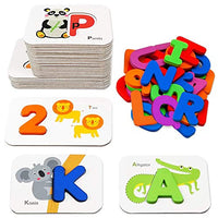 Gojmzo Number and Alphabet Flash Cards for Toddlers 3-5 Years, ABC Montessori Educational Toys Gifts for 3 4 5 Year Old Preschool Learning Activities, Wooden Letters Animal Flashcards Puzzle Game