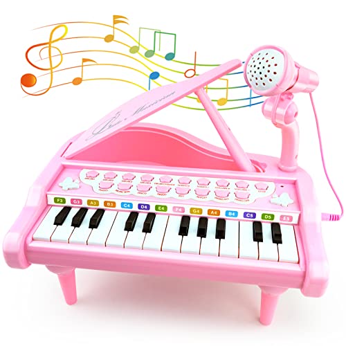 Litaonner Pink Piano- Toys for 1+ Year Old Girls Gifts, 24 Keys Toddler Piano Keyboard Musical with Microphone, Kids Piano Toys for 2 Year Old Girls Birthday and Xmas Gift