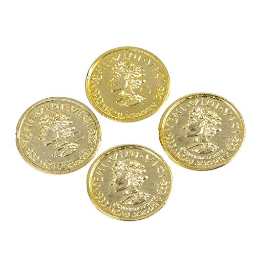 Mozlly Novelty Pirate Gold Plastic Coins - Bulk Fake Money Pretend Toy Tokens for St Patricks Day, Casino or Mardi Gras Themed Parties or Leprechaun Pot of Gold Trap Supplies for Kids (144pc Set)