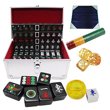 Load image into Gallery viewer, Mahjong Set, 144 Black Tiles Standard Size Tiles and Vinyl Case, with Wind Indicator, A Set of Chips, 3 Dice, Artificial Leather Table Cover, Carry Box (for Chinese Style Game Play)
