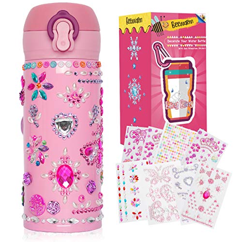 Beewarm Gift for Girls Age 5 6 7 8 9 10 12, Decorate Your Water Bottle with Tons of Stickers - DIY Craft Kits for Teens Girl - 12 OZ BPA Free Stainless Steel Insulated Mug (Baby Girl Pink)
