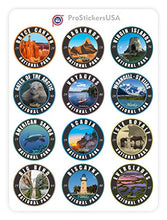 Load image into Gallery viewer, Collection 2.0 X 2.0 Stickers Set 63 National Parks USA Complete Collection Round Stickers. Map of US National Parks.
