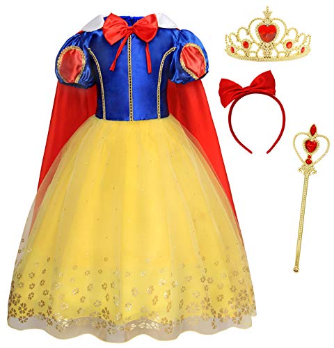 Jurebecia Little Girls Princess Costume Dress Up Toddler Birthday Party Fancy Dresses (Red Cape Style+headband+crown+wand, 3T(2-3 Years))