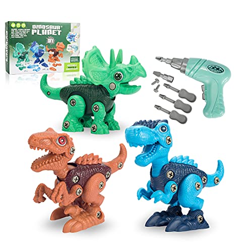 mom&myaboys Dinosaur Planet3-piece Set, STEM Childrens Assembling Toy, Cultivate Children's Hands-on Ability (Large, Blue)