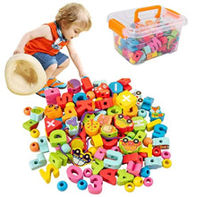 Load image into Gallery viewer, Lierpit 100pc Wooden Toddler Crafts Lacing String Beads Preschool Activities Montessori Toys with Storage Box for Boys &amp; Girls 3+ Years Old Holiday Birthday Gifts
