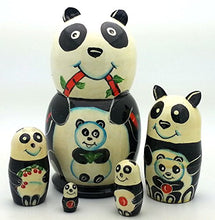 Load image into Gallery viewer, Panda Nesting Dolls Russian Hand Carved Hand Painted 5 Piece Matryoshka Set
