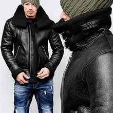Load image into Gallery viewer, ZEFOTIM Men Autumn Winter Highneck Warm Fur Liner Lapel Leather Zipper Outwear Top Coat(Large,Black)
