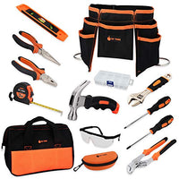 JoyTown Kids Real Tool Set - Junior Steel Forged Tool Kit for Children with Real Hand Tools, Kids Tool Belt, Portable Tool Bag, Perfect Learning Tools for Home DIY (Orange & Black)