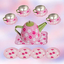 Load image into Gallery viewer, IQ Toys Tin Tea Set and Carry Case for Little Girls Pretend Tea Party in Bright Colors and Dainty Design

