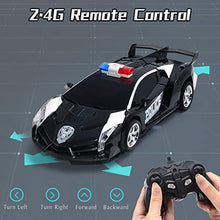 Load image into Gallery viewer, Trimnpy Police Rescue Race Model Car Transformation Smart Robot Toy City Service Rechargeable Radio Remote Control Vehicle One Button Deformation &amp; 360 Speed Drifting Xmas Gift for Kid Adults (Black)
