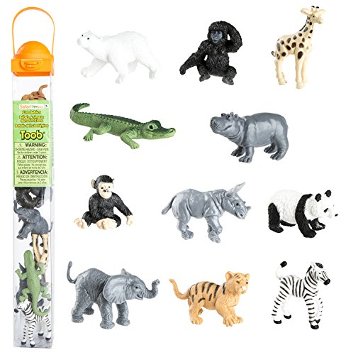 Safari Ltd Zoo Babies Toy Figurine TOOB With 11 Adorable Baby Animals Including Baby Zebra, Panda, Hippo, Chimpanzee, Rhino, Alligator, Gorilla, Elephant, Tiger, Polar Bear, And Giraffe - Ages 3 And U
