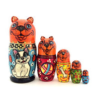 English Bulldog Nesting Dolls Russian Hand Carved Hand Painted 5 Piece Dog Matryoshka Set