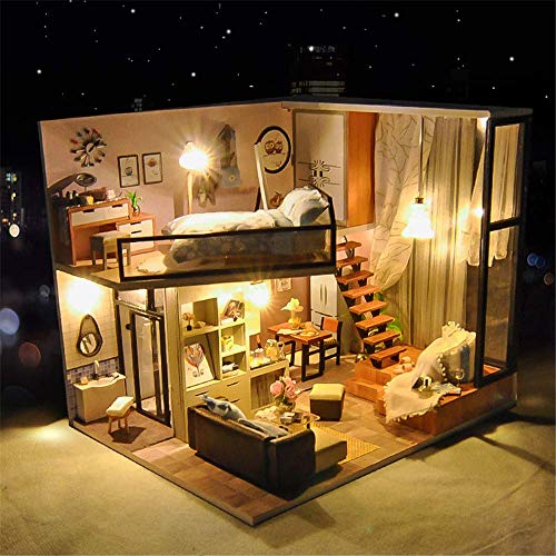 ZKS-KS Creative Hand-Made Small House Assembly Model Miniature 3D Greenhouse Craft Kits for Adults - Wooden Dolls House with Furniture and Accessories, Educational Toys for Girls - Mini Diorama House