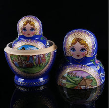 Load image into Gallery viewer, HSAN Russian Nesting Dolls 10-Piece Matryoshka Wooden Handmade Creative Educational Toy Nesting Doll Handicraft Birthday Present (Color : Blue)
