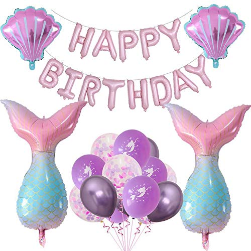 Happy Birthday Decoration Balloons, Seashell Dolphin Mermaid Tail Helium Balloons,Reusable Latex Balloon,for Birthday Party Decoration Gift,Pink Mermaid + Pink Shells