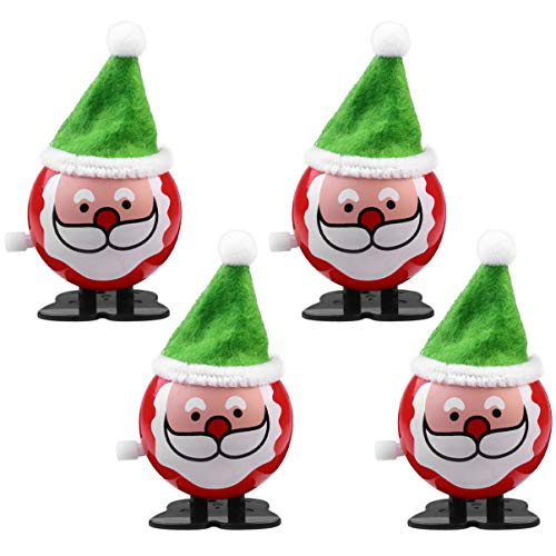 Amosfun 4pcs Christmas Wind Up Toys Xmas Clockwork Toy Santa Green Hat Party Favors Novelty Jumping Toys Stocking Stuffers Random