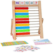 Load image into Gallery viewer, KIDWILL Preschool Math Learning Toy,10-Row Wooden Frame Abacus with Multi-Color Beads, Counting Sticks, Number Alphabet Cards, Gift for 2 3 4 5 6 Years Old Toddlers Boys Girls
