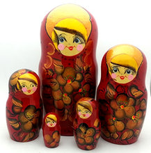 Load image into Gallery viewer, Red with Gold Russian Nesting Doll Matryoshka Hand Painted Nesting Doll Set of 5 / Traditional 7 inch Tall
