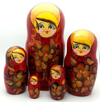 Red with Gold Russian Nesting Doll Matryoshka Hand Painted Nesting Doll Set of 5 / Traditional 7 inch Tall